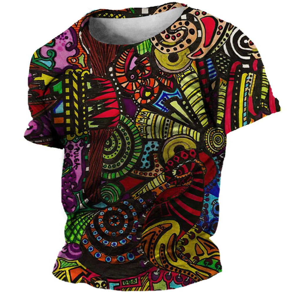 

Summer Oversized T-Shirt For Men 3D Ethnic Clothing Tees Tops Printed Pattern Shirts Hip Hop Streetwear Retro Colorful Tshirt