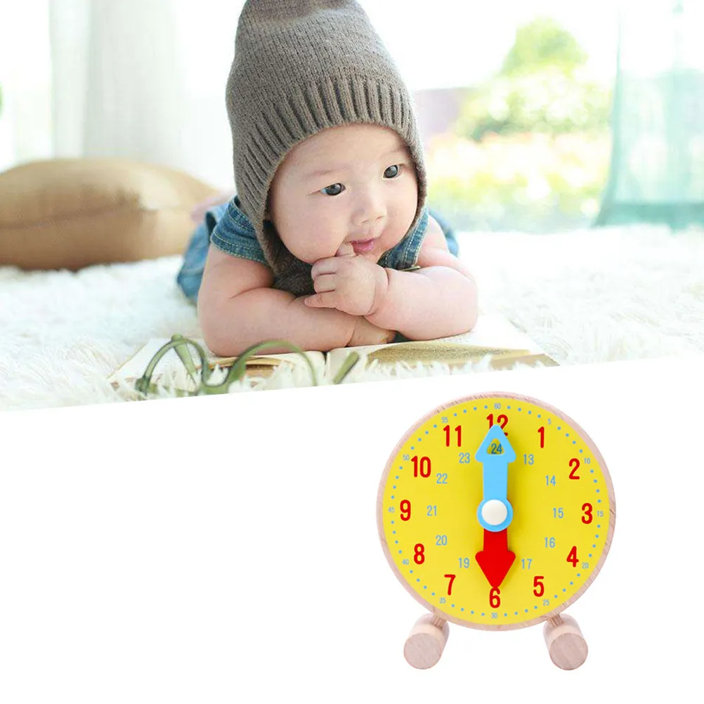 1Pcs 나무 어린이 조기 교육 시계 를위한 다채로운 학습 시간 게임 시간 학습 발달을위한 시계
