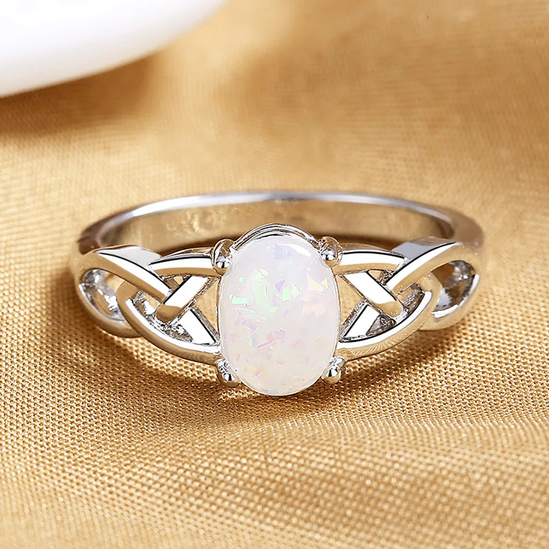 925 Silver Women Ring Oval Shape Opal Gemstone Ornament Rings for Wedding Party Gift Size 6-10 silver rings silver ring wedding rings gemstone ring