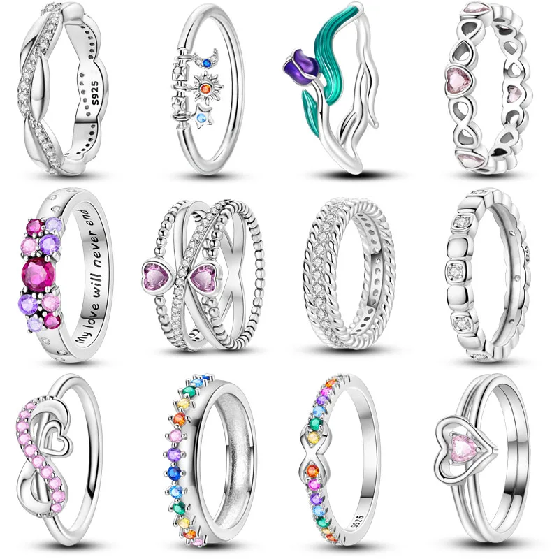

Rings 925 Silver Adjustable Princess Tiara Crown Wish Sparkling Musical Note CZ Rings Engagement Wedding Jewelry For Women