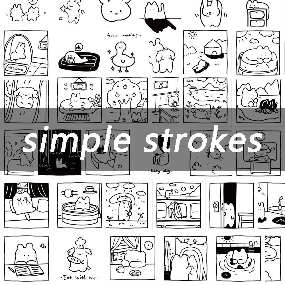 40PCS Simple Kawaii Strokes Stickers Vintage For Gift DIY Kid Notebook Luggage Motorcycle Laptop Refrigerator Decals Graffiti