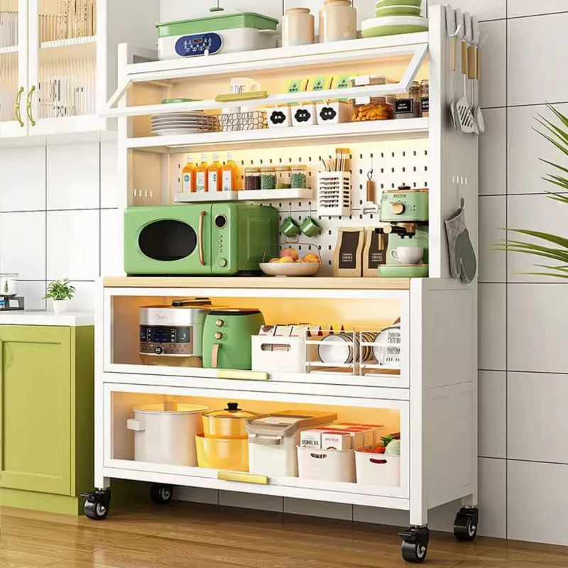 

Kitchen Storage Pantry Cabinet Coffee Bar Microwave Stand Cabinets Bakers Rack Hutch Buffet Sideboard No Screw Quick Assembly Cu