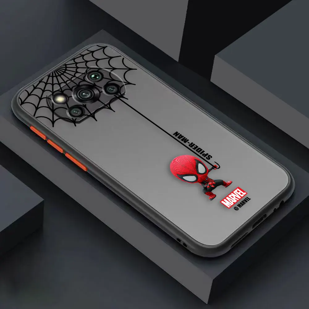 thumbnail image 1 of Matte Case for Xiaomi POCO X4 X3 X2 M4 M3 M2 F4 F3 GT C40 CC9 PRO 4G 5G A3 MIX4 CIVI Case Cartoon Marvel Spider-Man Spider Web, 1 of 5