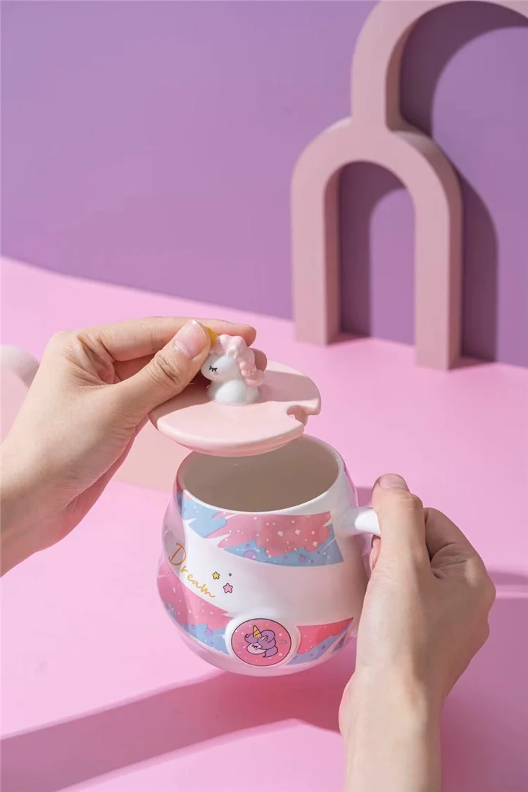 Unicorn Cute Coffee Mug With Lid & Spoon