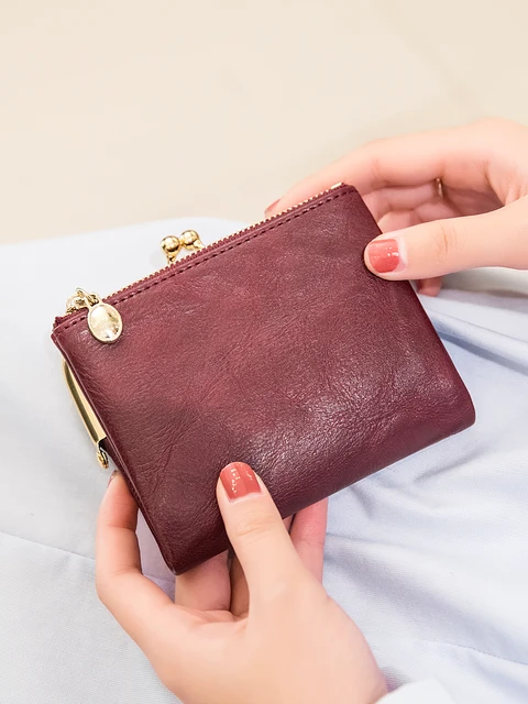 New Clip Women's Zero Wallet RetroMulti functional Double Fold Leather Wallet with MultiCard Slot Card Bag, Zipper and Kiss Lock 5