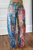 Plus Size Festival Multicolor Graphic Pocket Denim Straight Leg Jeans 1