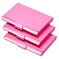 Multicolor Aluminum Business Card Holder - Sleek Metal Case Wallet (Pink)