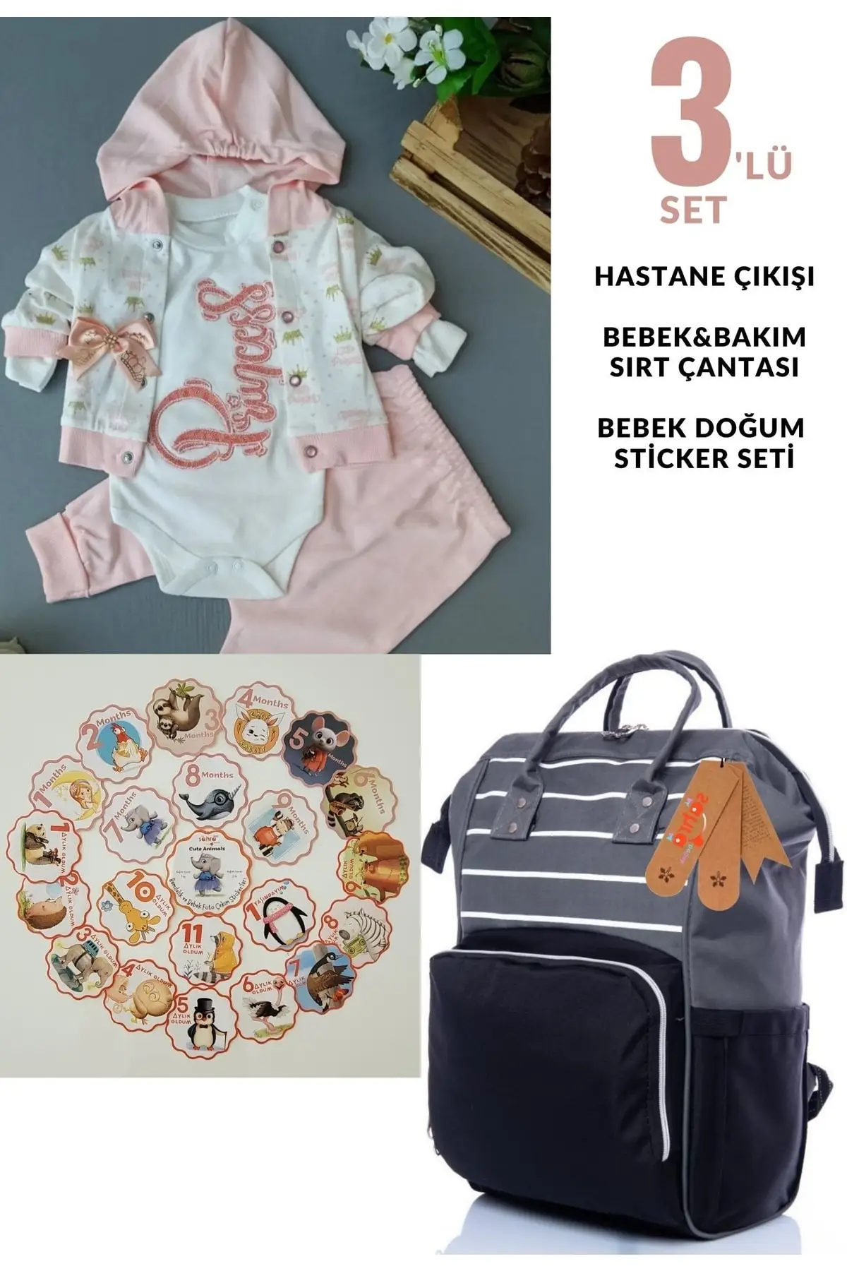 

100% Cotton Hospital Outlet, Mom & Baby Care Backpack And Cute Animals 21 Piece Baby Sticker Set Cotton Pink