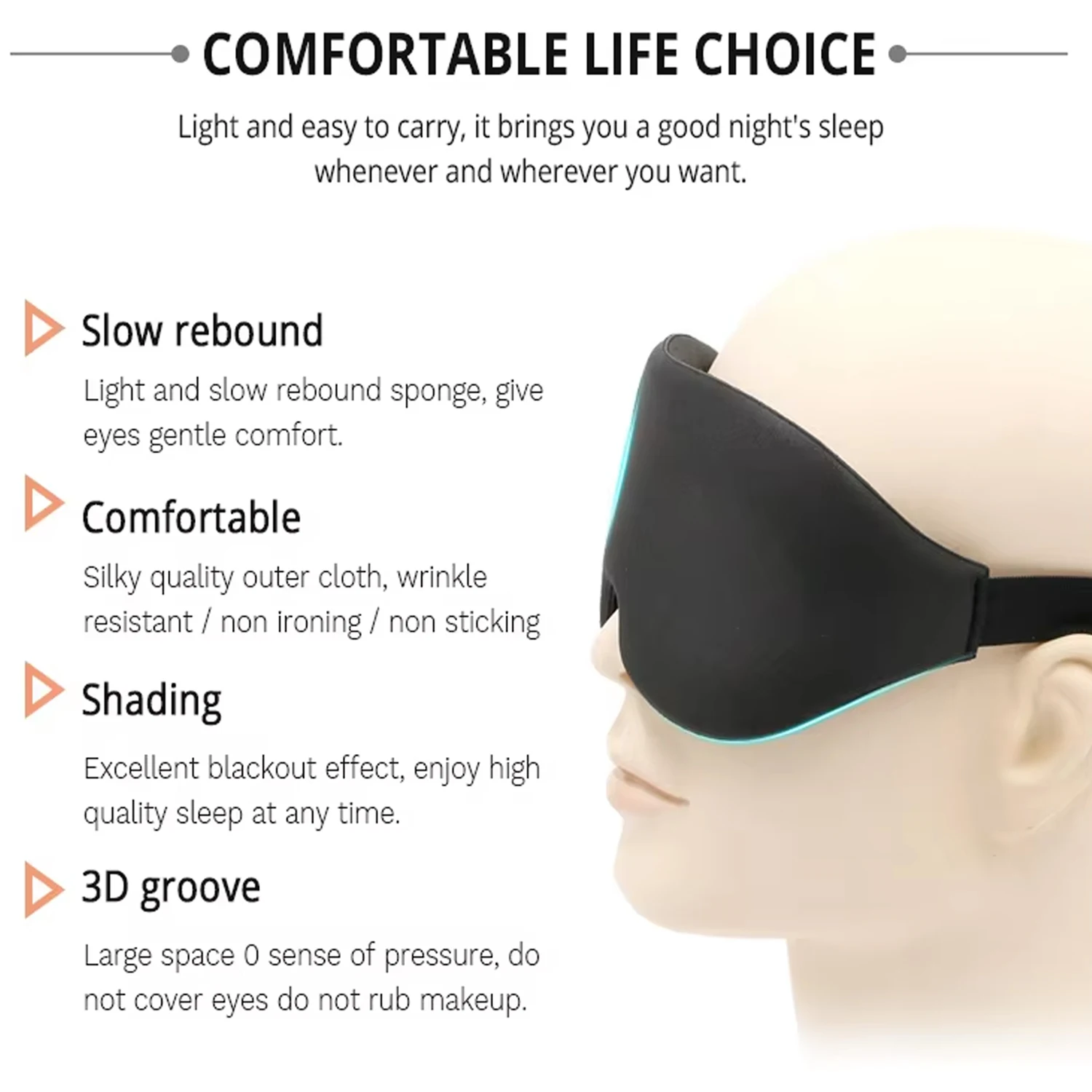 Luxury Sleep Mask Zero Eye Pressure 3D Sleeping Mask with Adjustable Strap & Ear Loops Light Blocking Sleeping Mask for Travel