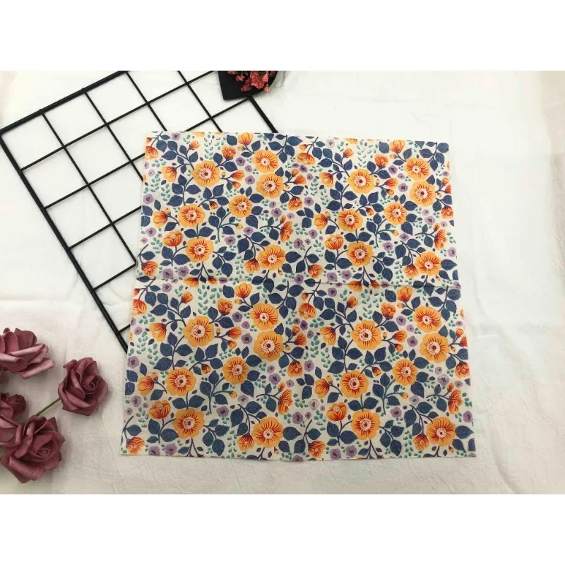 Paper Napkins Tissue Paper Decoration Colorful Printed Orange Flower 2 Layers 20pcs 33cm
