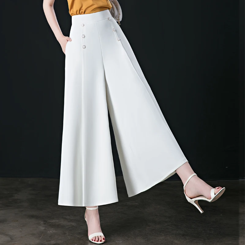Vintage Wide Leg Pants Women Elastic Waist Button Ankle-Length Pants Oversized Loose Spring Mom Pant Stretch Trousers Skirt 3XL