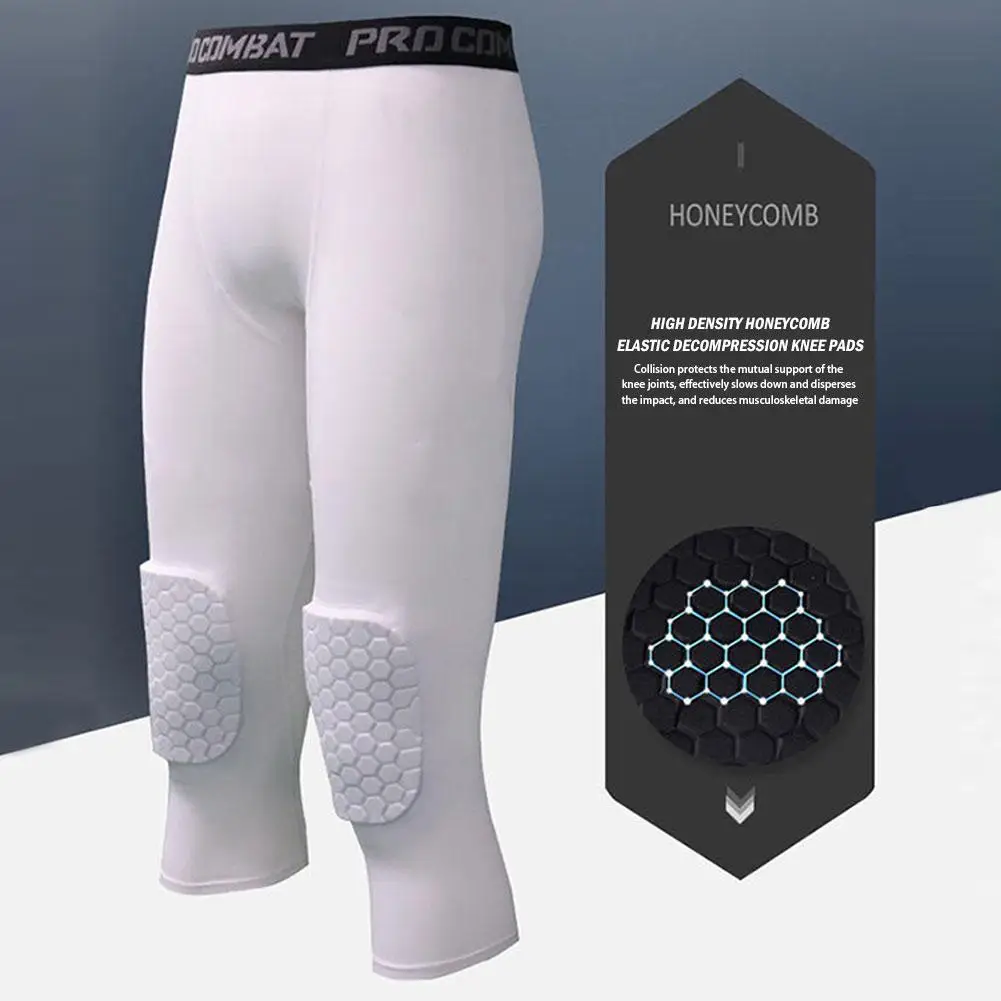 White Compression High Elastic Quick-Drying Leggings Sports Equipment  Basketball Cropped Pants Training Fitness Anti-Collision Honeycomb Knee Pads  | Shopee Philippines