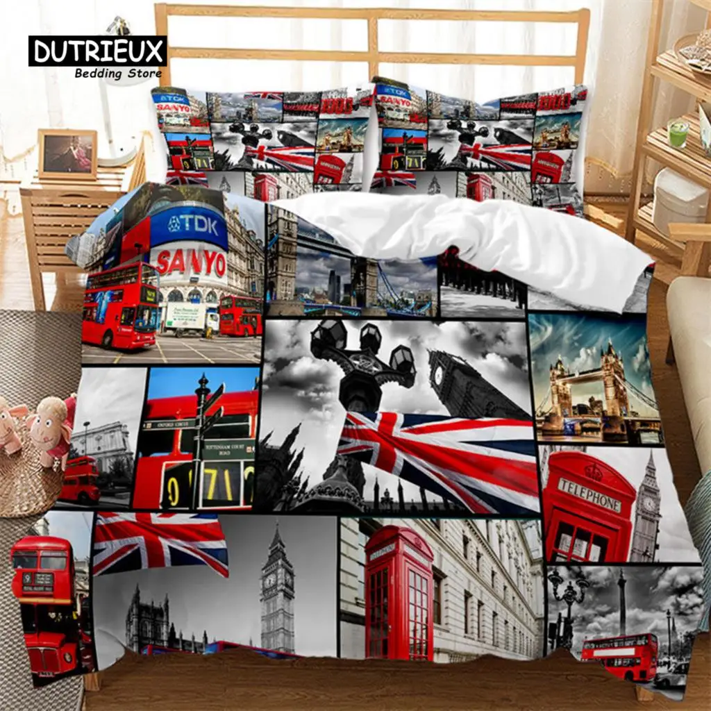 

Europe City Building Duvet Cover American Flag Bedding Set Microfiber Eiffel Tower Telephone Booth Comforter Cover For Kids Teen