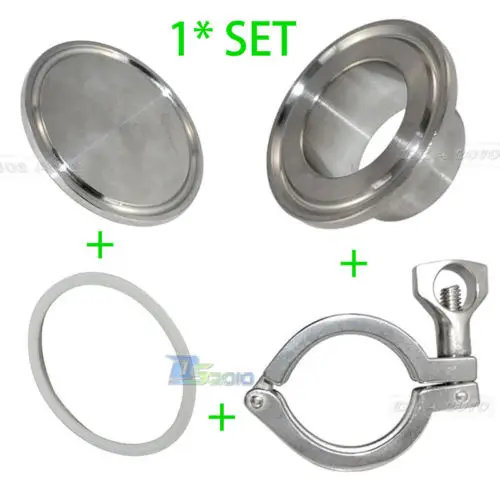 

1set 304 316 Stainless Steel SS316 Sanitary 1.5" 1.5 Inch End Cap + 1.5" Weld on Ferrule + 1.5" PTFE Gasket + 1.5" Tri Clamp