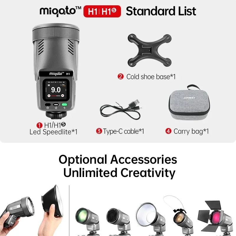 JINBEI H1 Round Head LED Speedlite HSS TTL Camera Flash 12W