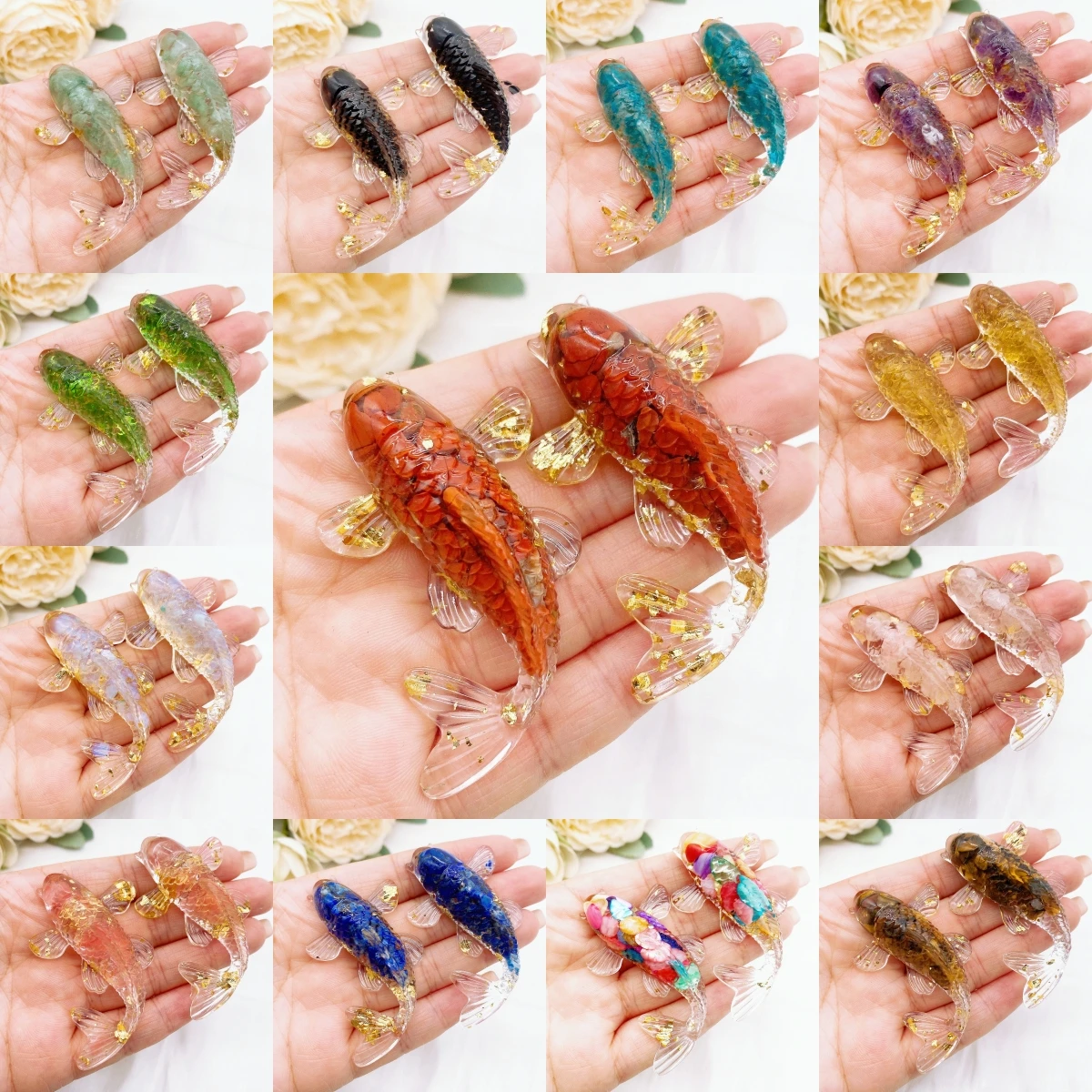 2.3 Natural Crystal Stone Gravel Lucky Koi Fish Figurine Mini Resina Epossidica Quarzo Fancy Carp Statue Home Decor Desk Ornament Gift