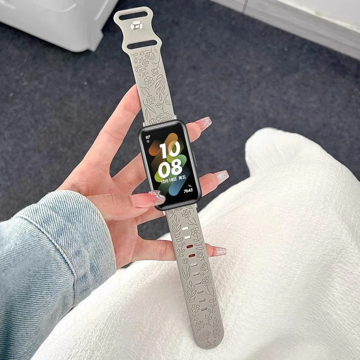 Floral Design Silicone Engraving Watch Strap Bracelet