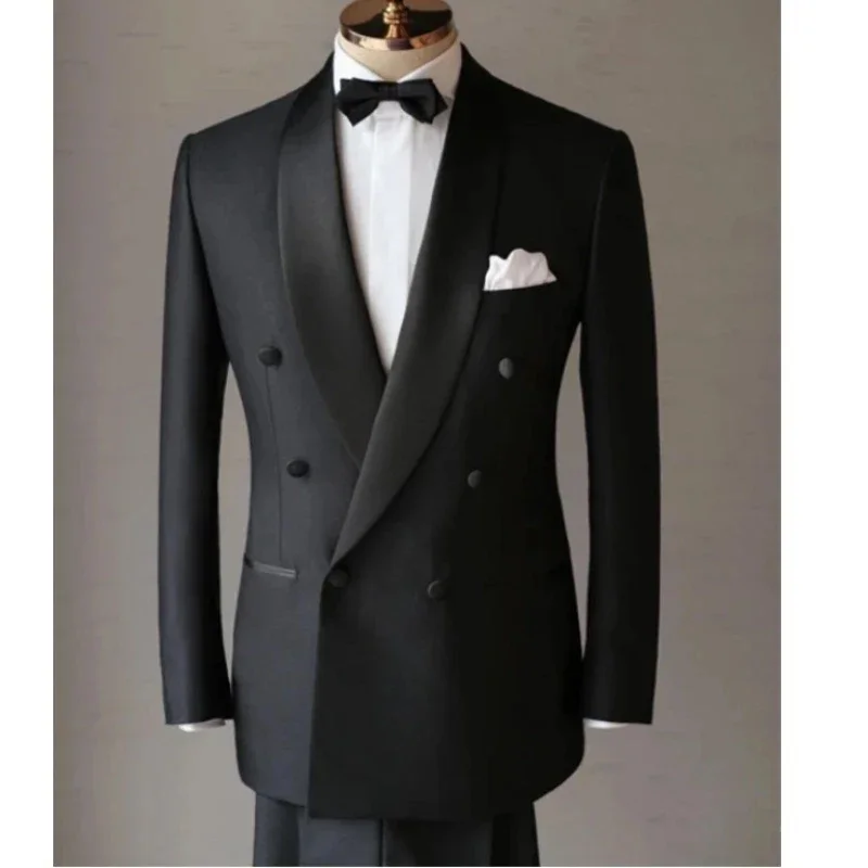 

Formal Black Suits for Men Tuxedo Double Breasted Shawl Lapel Wedding Groomsmen Clothing 2 Piece Jacket Pants Tailor-Made