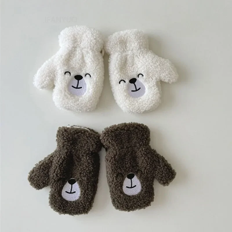 Children Lamb Wool Neck Hanging Gloves Mittens Kids Accessories 2-6 Years