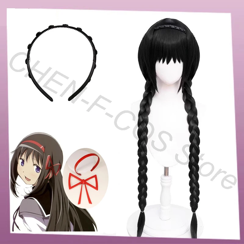 

Парик для косплея Akemi Homura, резинка для волос, реквизит для косплея Puella Magi Madoka Magica, Униформа, аксессуар на Хэллоуин, Рождество, карнавал