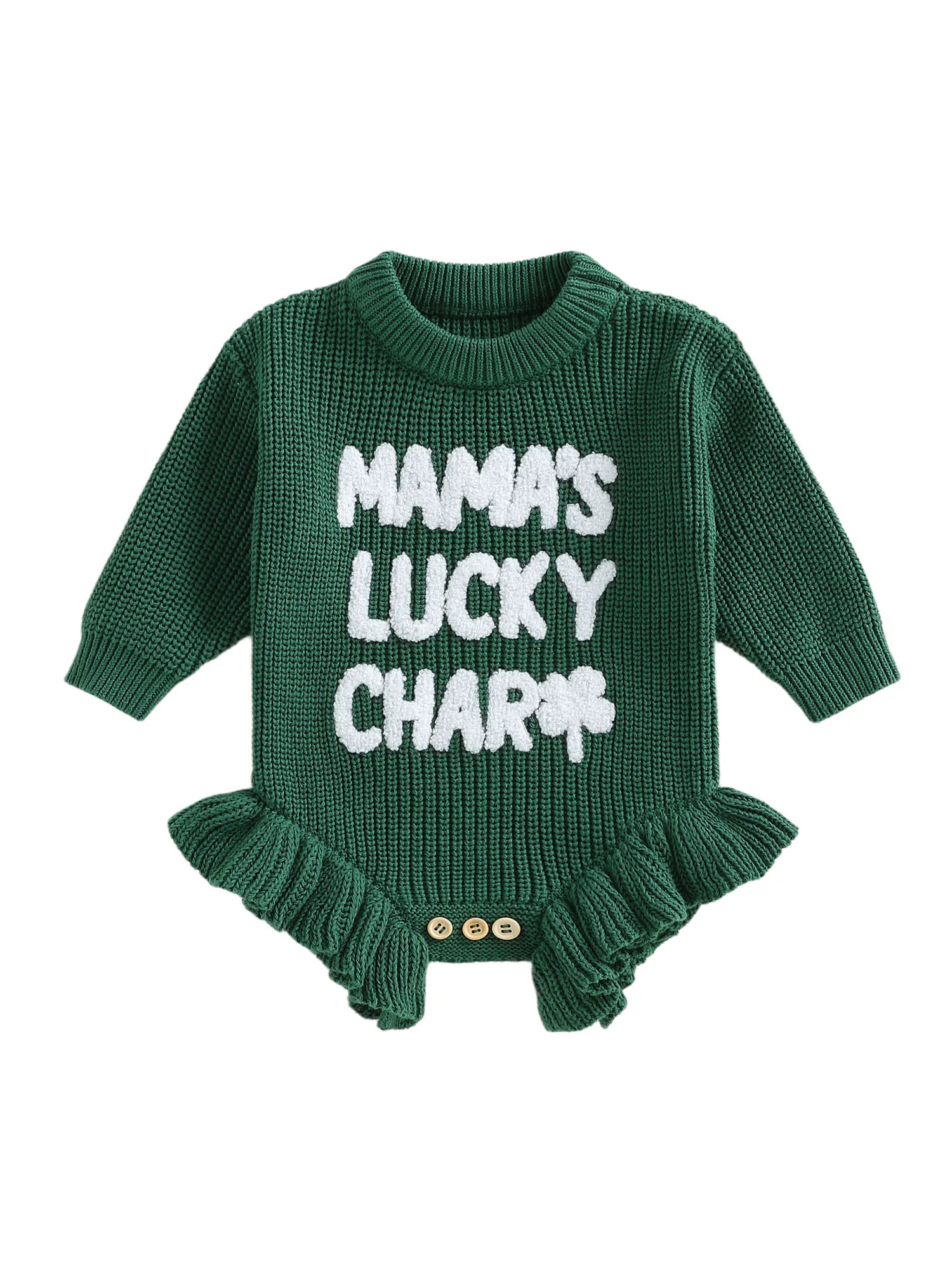 Infant Girl St Patrick s Day Jumpsuit Green Clover Print Long Sleeve Round Neck Bodysuit Spring Outfit for Baby