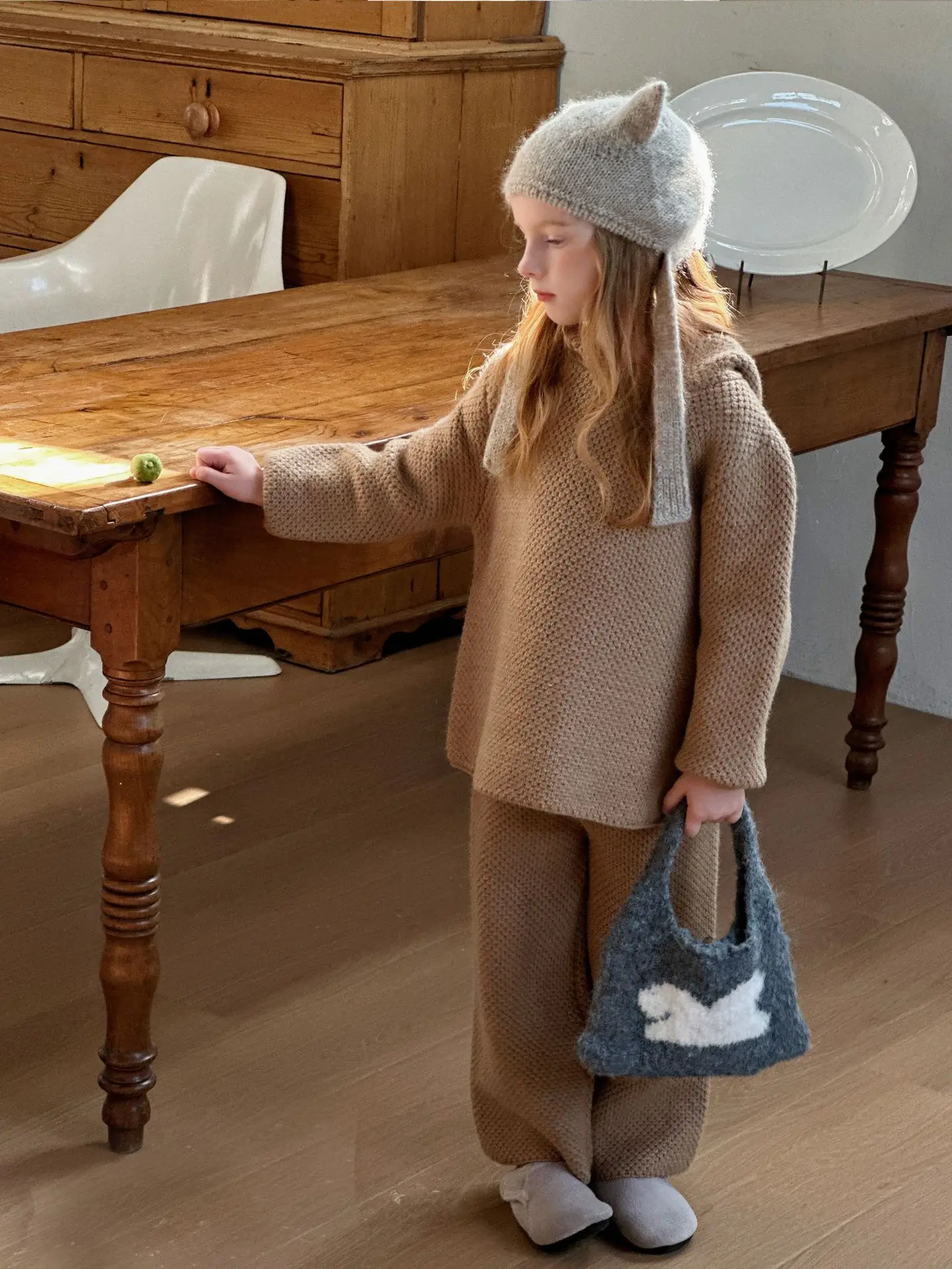 Girls Knit Hoodie Sweater and Full Length Pants Set