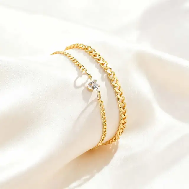 Bracelet en acier inoxydable en forme de cœur et de Zircon pour femmes et hommes, ensemble de bijoux imperméable Simple de couleur or, cadeau pour Couple amoureux, 2 pièces