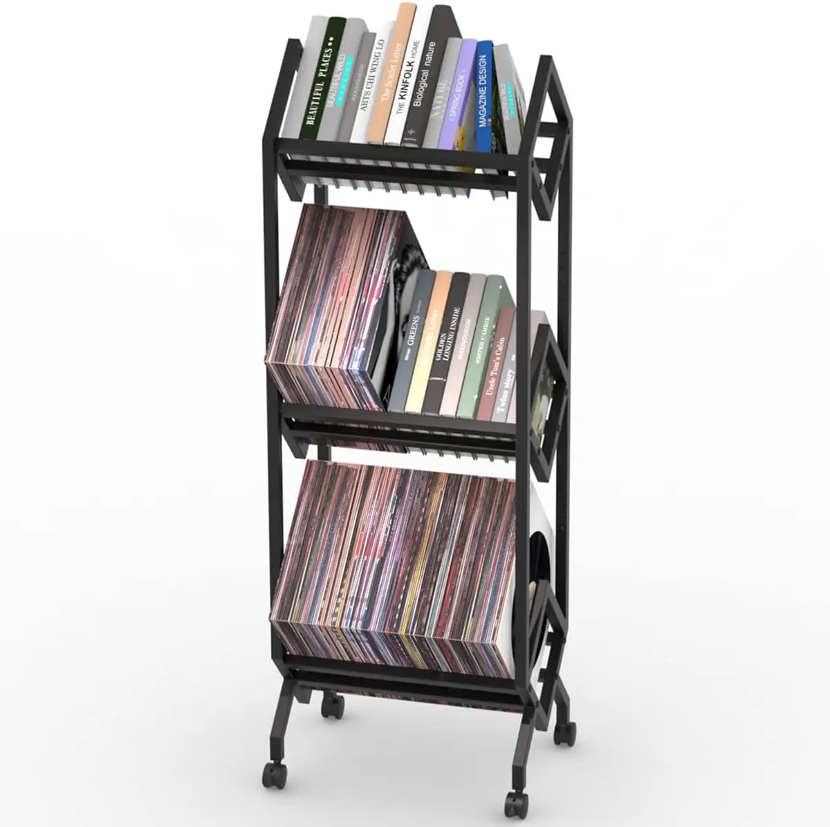3 Tier Vinyl Record Storage Rack with Wheels
