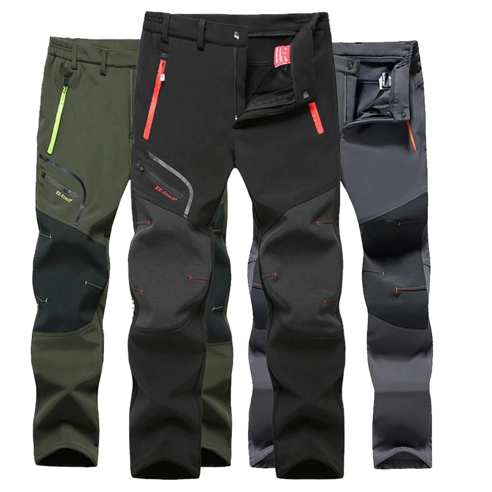 casual pants Men's Winter Waterproof Casual Outdoor Cargo Pants Camping Trekking Sport Trousers Male Warm Plus Velvet Soft Shell Hiking Pants casual joggers mens
