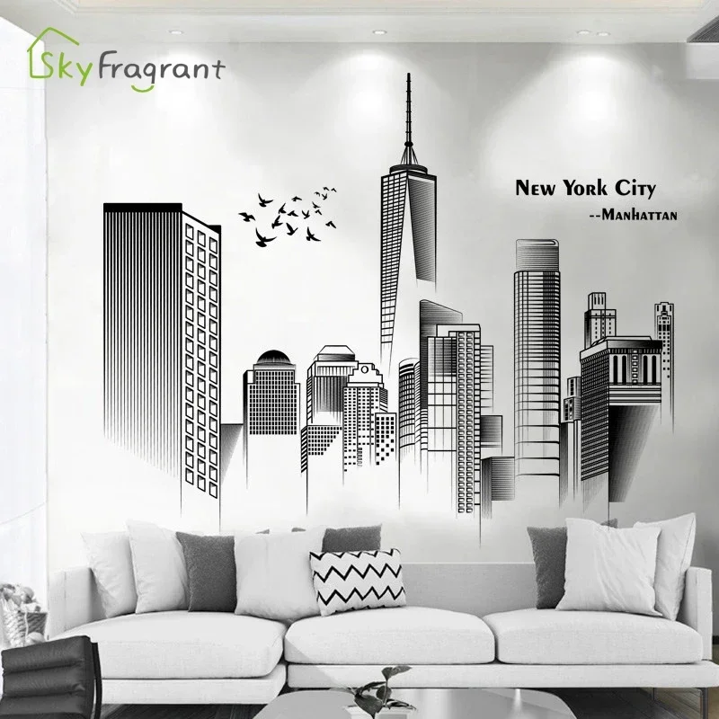 Manhattan Wall Sticker Creative Bedroom Decor Home Black And White Art Stickers Living Room Background Wall Decor Self-adhesive - 4