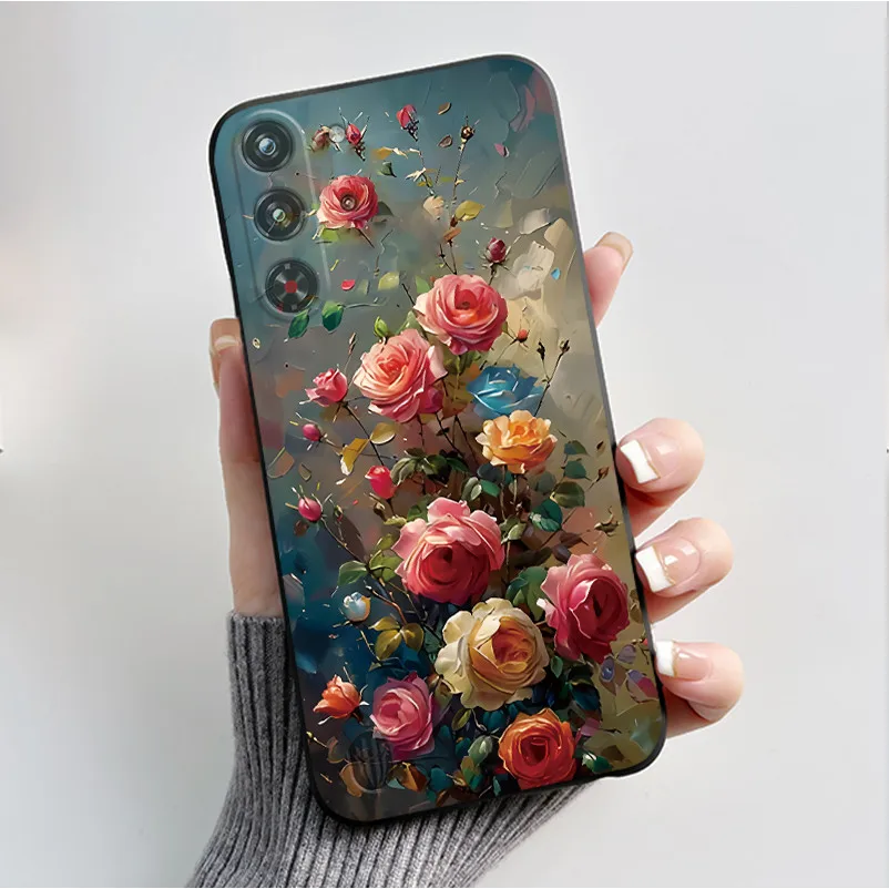 Soft Silicone Black Shell with Cute Flower Design - Protective Case