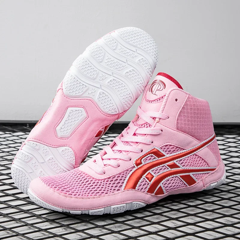 Stivali Da Wrestling Da Uomo Traspiranti Scarpe Da Boxe Da Donna Professionali Rosa Rosso Unisex Fight Combat Wrestling Shoes Power Exercise