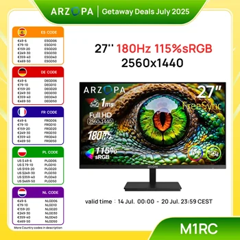 ARZOPA Monitor da 27 pollici 180Hz QHD 2K FastIPS FreeSync Monitor da gioco portatile Secondo schermo M1RC 1