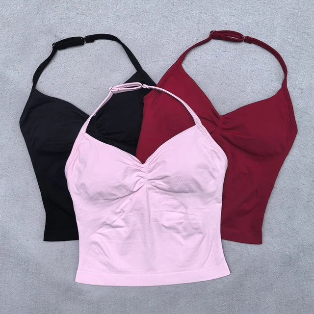Seamless Yoga Set Women 2Pcs Padded Halter Tank Top Scrunch Butt Lifting Gym Leggings Set Woman Sportswear Workout Clothes 5