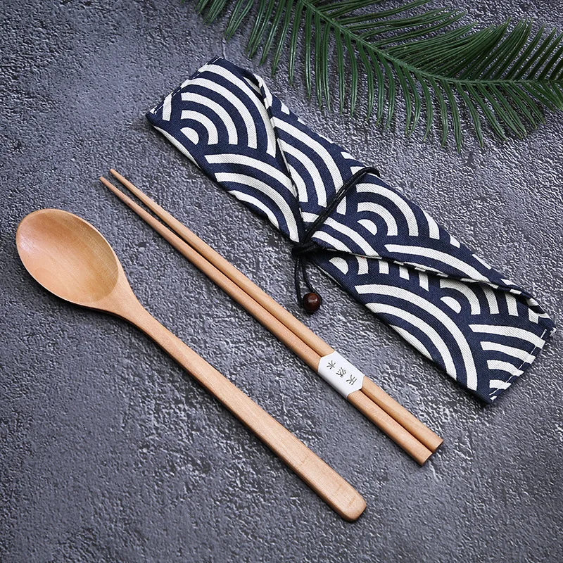 Ensemble de Couverts de Voyage en Bois de Style Japonais, Cuillère,  Fourchette, Baguettes avec Étui de Rangement - AliExpress