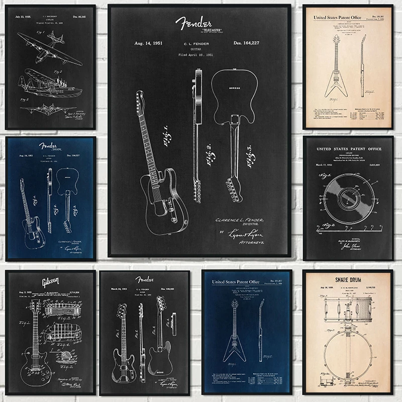 

Abstract Music Patents Posters Wall Art Canvas Painting Musical Aircraft Blueprint Print Pictures For Living Room Home Unframe