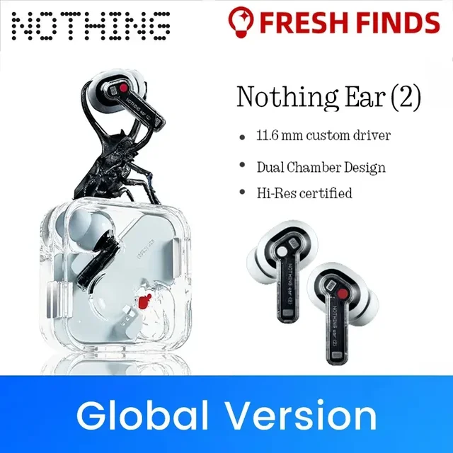 Global Version Original Nothing Ear 2 True Wireless Earbuds Bluetooth 5.3  Adaptive ANC Hi-Res 11.6mm Dynamic 36H Playtime Black