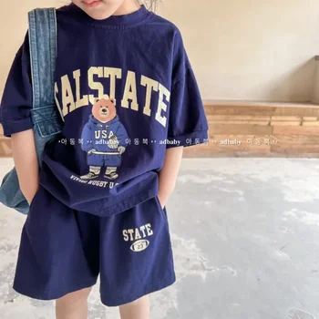 2pcs Summer Baby Clothes Set Children Boy Girl Cartoon Bear T-shirts and Shorts Suit Kid Casual Top Bottom Outfits Tracksuits 1