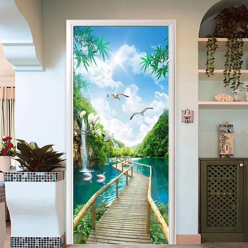 Autocollant De Porte 3D Tour Eiffel Rouge | Décalcomanie Murale Grand Format 95x215 Cm | Décor D’intérieur Amovible Et Imperméable