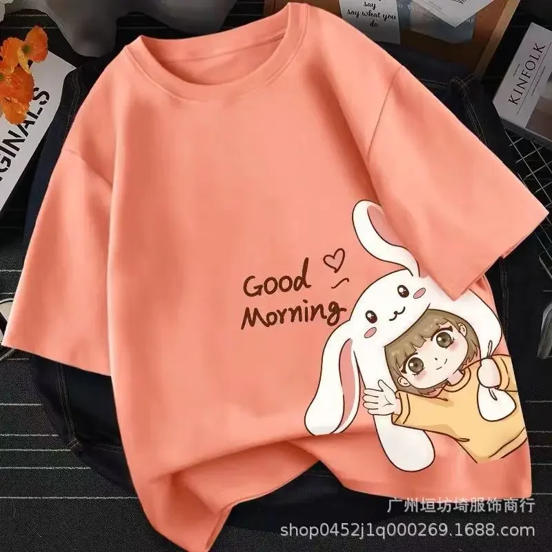 

2023 women's new summer short sleeve T-shirt women cute girl trend print candy color t-shirt