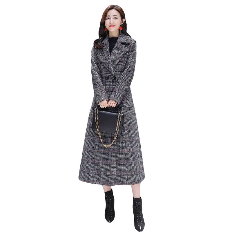 

Goddess High-quality Plus Cotton Warm Woolen Coat Elegant Ladies Mid-length Slim Plus Size Trench Winter Women Plaid Coats F346