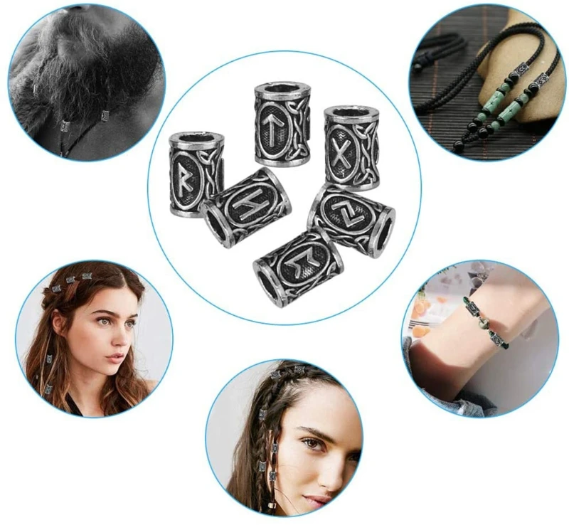 61 PCs Set Norse Runes Beads for Beards Hair Paracord Bracelets Necklace