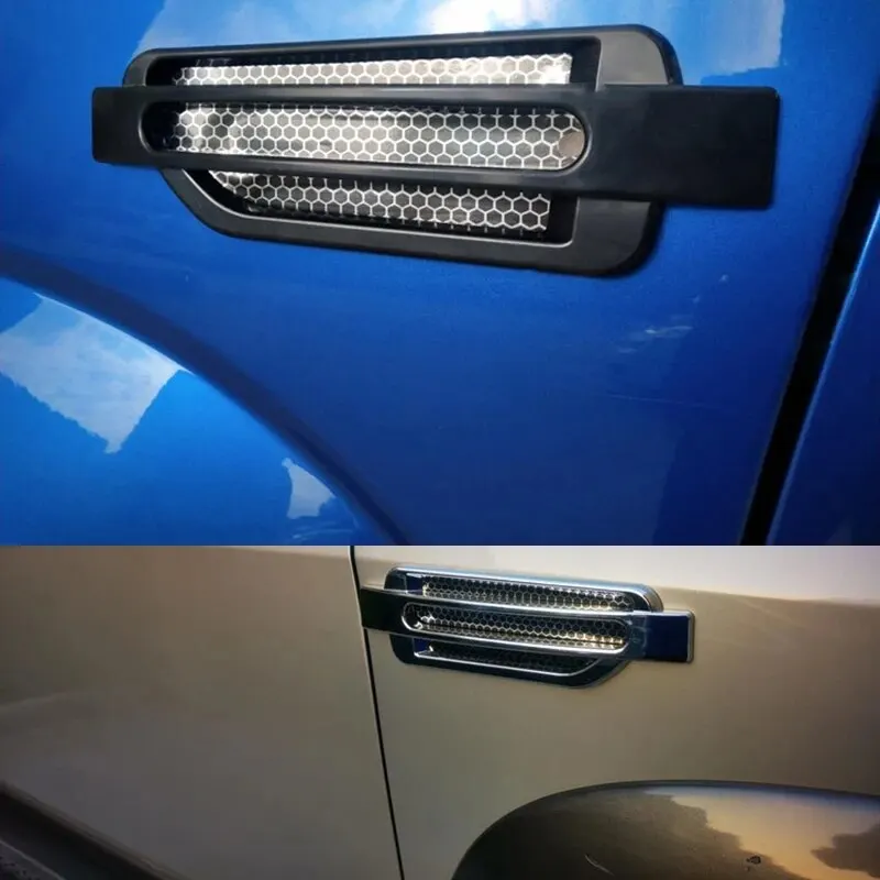 1pair Car Fender Stickers Air Flow Spoiler Racing Intake Grille Trim Chrome Decorative Automobile Accessories car body trim accessories