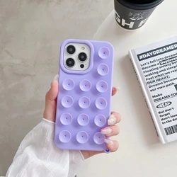 Suction Cup Soft Silicone Anti - Slip Shockproof Candy Color Phone Case - iPhone 15 (Purple)