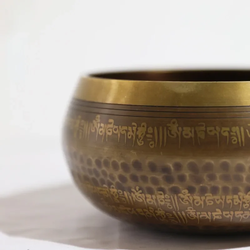 Nepal Handmade Yoga Meditation Bowl with Mantra Design Tibetan Singing Bowl Set for Meditation and Relaxation 6