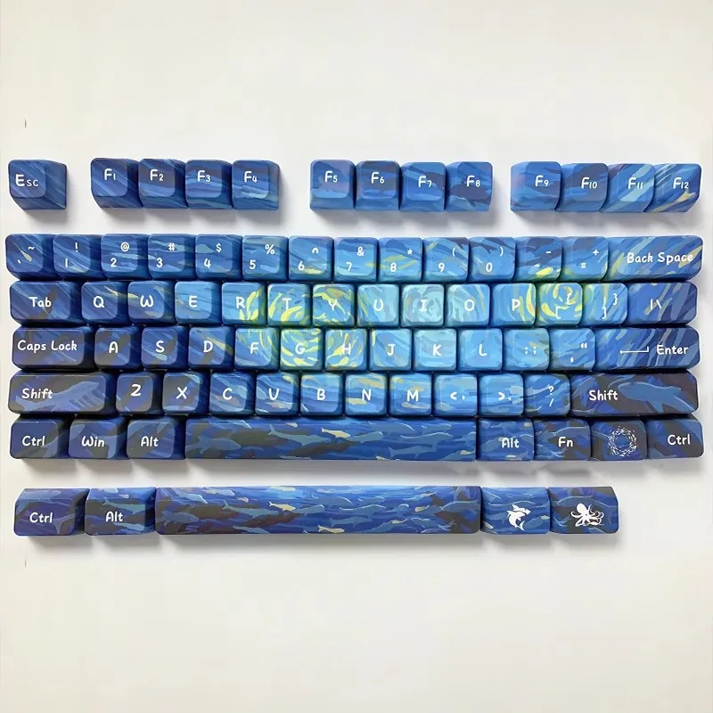 Deep Sea Starry Sky Keycaps Grupo Pbt Lados Dye Sublimation Key Caps Mda Profile Keycap Barra de Espaço 7u para mx Switch 134 Chaves - Imagem 3
