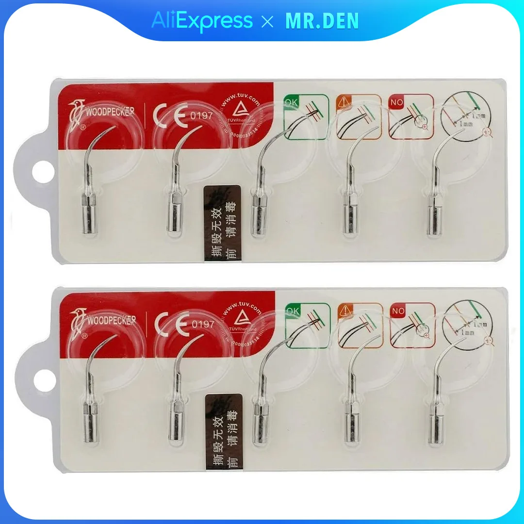 

5PCS Dental Fit EMS Woodpecker P1 Ultrasonic Scaler Scaling Tips Handpiece Wood-Pecker Working for Cleaning