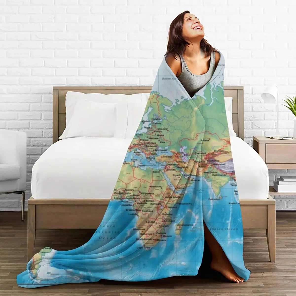 3D World Map Blankets Blue Ocean Countries Travel Office Flannel Throw Blanket Warm Soft Couch Chair Sofa Bed Bedspread Gift 5