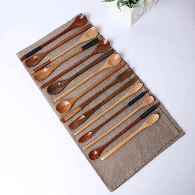 Wood Spoon 1pcs Long Handle Coffee Spoon Natural Solid Wood Tableware Stir Stick Milk Tea Honey Kitchen Tools