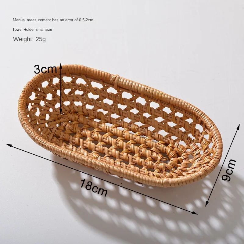 Vietnamese Hand-woven Autumn Rattan Woven Storage Towel Holder Coaster Tea Drain Photography Props  Snack Plate Fruit Plate 6